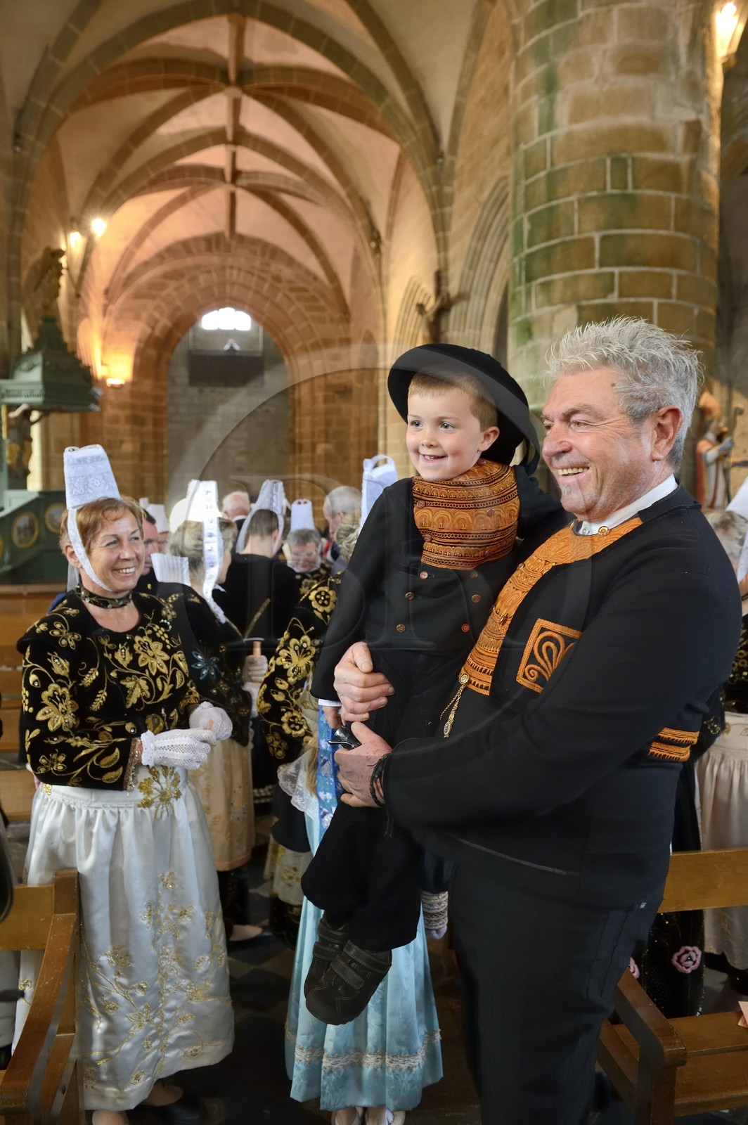 France, Finistere, Locronan, labelled Les plus Beaux Villages de France (The Most Beautiful Villages of France), Saint Ronan church, religious ceremony that precedes the procession of the Tromenie