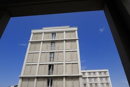 France, Seine Maritime, Le Havre, Downtown rebuilt by Auguste Perret listed as World Heritage by UNESCO, Perret buildings of Porte Océane (Ocean Gate) at the end of the Avenue Foch