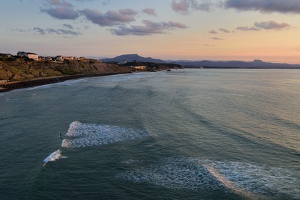 France, Pyrenees Atlantiques, Basque Country, Biarritz, Basque coast at la corniche towards St Jean de Luz and the Pyrenees mountains