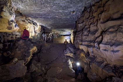 France, Dordogne (24), Périgord Noir, vallée de la Dordogne, Groléjac, initiation à la spéléologie avec Laurent Lignac de Couleur Périgord dans la grotte du Pechialet