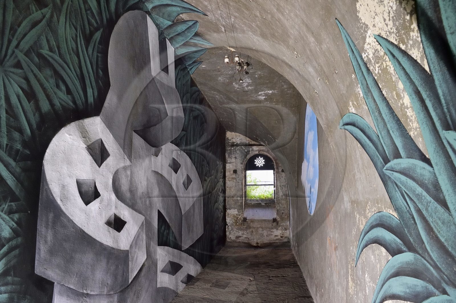 France, Haut-Rhin (68), Neuf-Brisach, Musée d'Art Urbain et de Street Art (MAUSA) hébergé dans une ancienne casemate de la citadelle de Vauban classée Patrimoine Mondial de l'UNESCO, peinture murale de Speedy Graphito