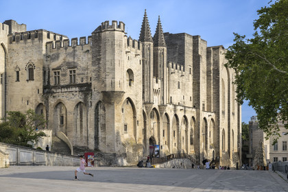France, Vaucluse, Avignon, Palais des Papes (Palace of the Popes) listed as World heritage by UNESCO, the west facade on the Palace Square