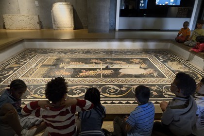 France, Rhône (69), Lyon, site historique classé Patrimoine Mondial de l'UNESCO, colline de Fourvière, musée gallo-romain de Fourvière, mosaique des jeux du cirque