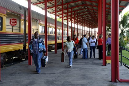 Panama, Panama Canal Railway, Historic Train which runs between Panama City & Colon along the Panama Canal, arrival at Colon