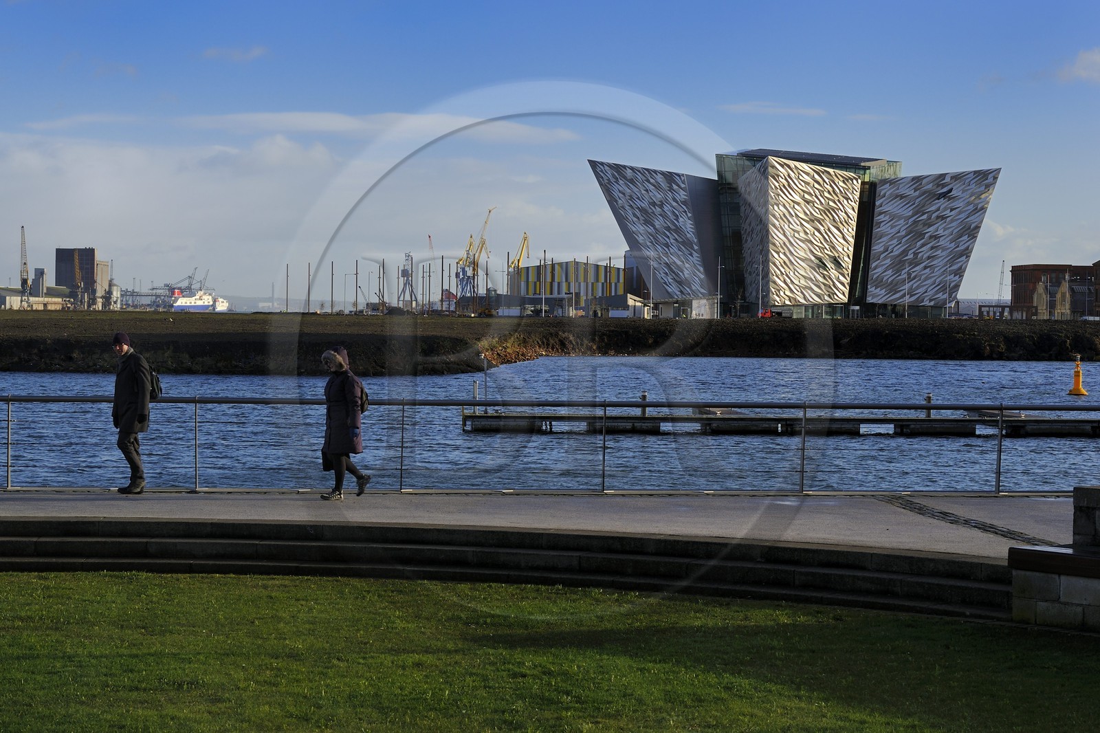United Kingdom, Northern Ireland, Belfast, the new Titanic Quarter of Queen's Island and the Titanic Belfast Experience center in the background