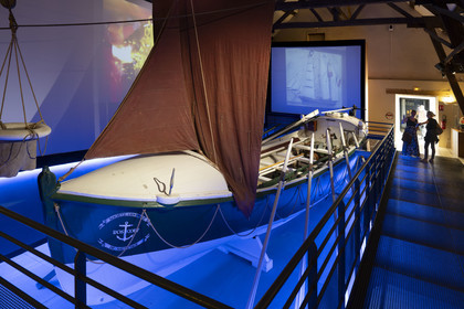 France, Morbihan, Port-Louis, Port Louis Citadel, national maritime museum, part dedicated to sea rescue SNSM, canoe commander Philippe de Kerhallet from 1897