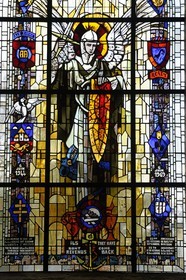 France, Manche (50), Cotentin, Sainte-Mère-Eglise, vitrail en souvenir du Débarquement du 6 juin 1944