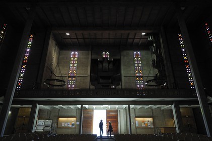 France, Seine Maritime, Le Havre, Downtown rebuilt by Auguste Perret listed as World Heritage by UNESCO, Saint-Joseph church, the main door