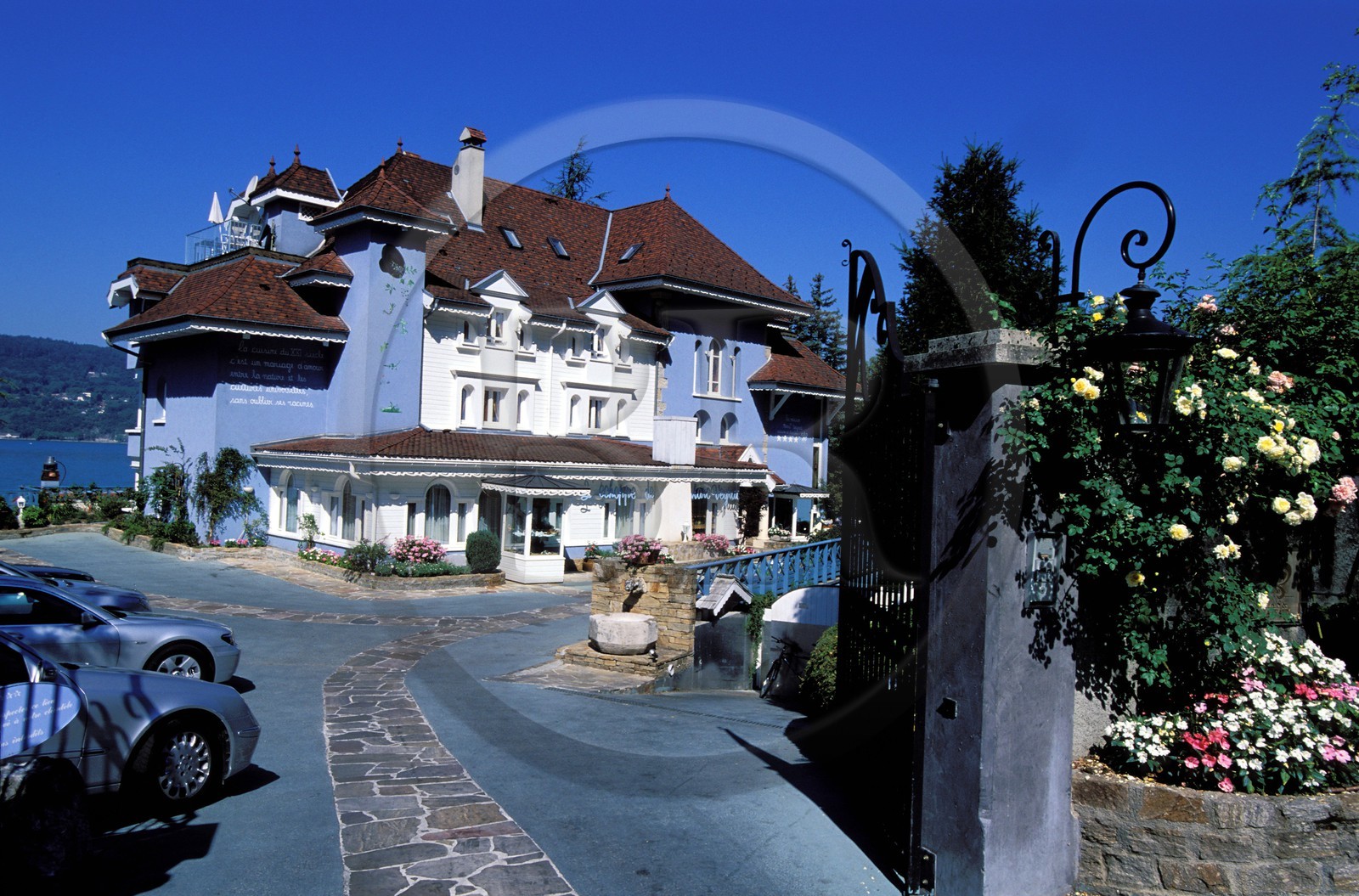 France, Haute Savoie, Veyrier du Lac, L'Auberge de l'Eridan Restaurant (or Marc Veyrat's House) on the edge of Annecy Lake