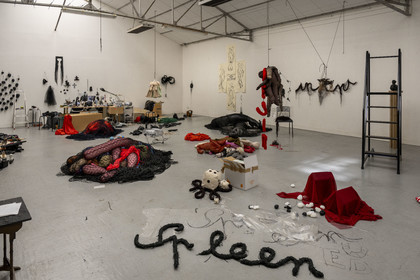 France, Hauts-de-Seine (92), Malakoff, oeuvres en cours dans l'atelier de l'artiste Annette Messager