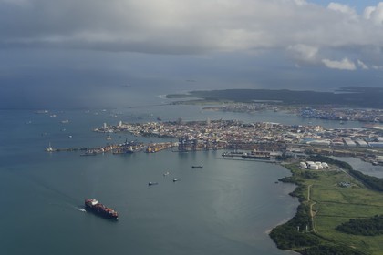 Panama, Colon province, the city of Colon and the Limon Bay (Bahia Limon) at the output of the Panama Canal on the Atlantic side (aerial view)