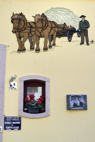 France, Haut-Rhin (68), Neuf-Brisach, ville fortifiée par Vauban, classée Patrimoine Mondial de l'UNESCO, facade de maison mentionnant les épisodes de tuberculose