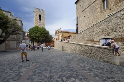 France, Alpes-Maritimes, Antibes, the Picasso Museum right and Notre-Dame-de-la-Platea Cathedral formerly of the Immaculate Conception in the background