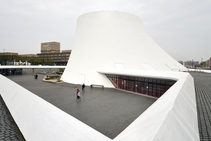 France, Seine Maritime, Le Havre, Downtown rebuilt by Auguste Perret listed as World Heritage by UNESCO, the cultural center called Volcano created by Oscar Niemeyer