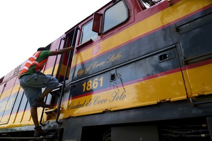 Panama, Panama Canal Railway at the departure of Panama City, Historic train which runs between Panama City & Colon along the Panama Canal