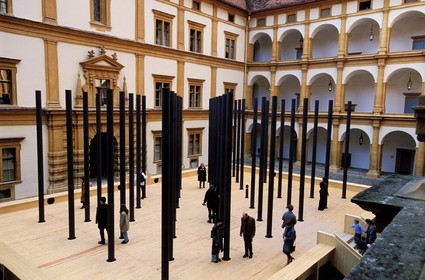 Austria, Styria, Graz, historic center listed as World Heritage by UNESCO, city, Schloss Eggenberg Castle, Contemporary Art exhibition inside the courtyard, artwork of the Italian Architect Pietro de Pomis