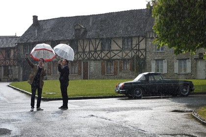 France, Yvelines, Montchauvet, shooting for the television of the Preferred Village of the French (Village Préféré des Français) with Stéphane Bern, selfie with Stéphane Bern on place de l'église