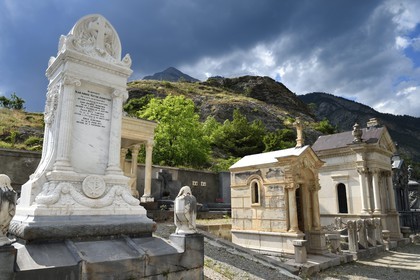 France, Alpes de Haute Provence, Ubaye valley, Jausiers cemetery, graves of the four brothers Audiffred, former traders and shop owners of the Al Puerto de Liverpool in the city of Morelia in Mexico