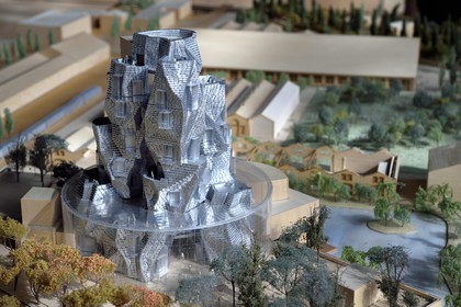 France, Bouches du Rhone, Arles, LUMA Foundation, experimental cultural complex, model of the new building designed by Frank Gehry and renovated industrial wasteland