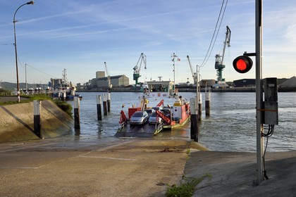 France, Seine-Maritime, Norman Seine River Meanders, the ferry crossing the Seine at Petit Couronne
