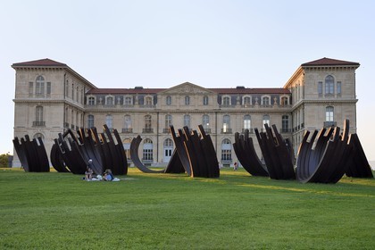 France, Bouches du Rhone, Marseille, Pharo district, entrance of the Vieux Port, palais du Pharo and sculptures the Disorder of the artist Bernar Venet