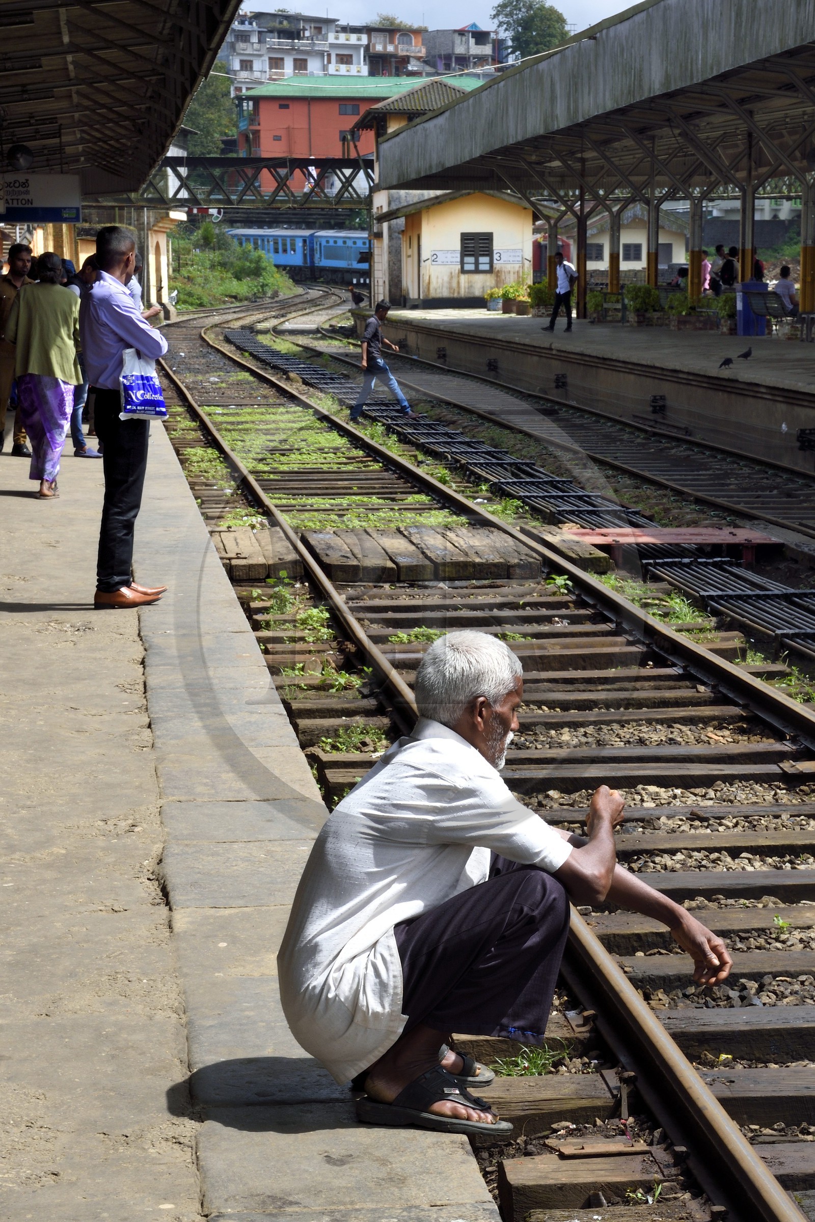 Sri Lanka, Province du Centre, trajet en train dans la région montagneuse de la culture du thé, gare de Hatton