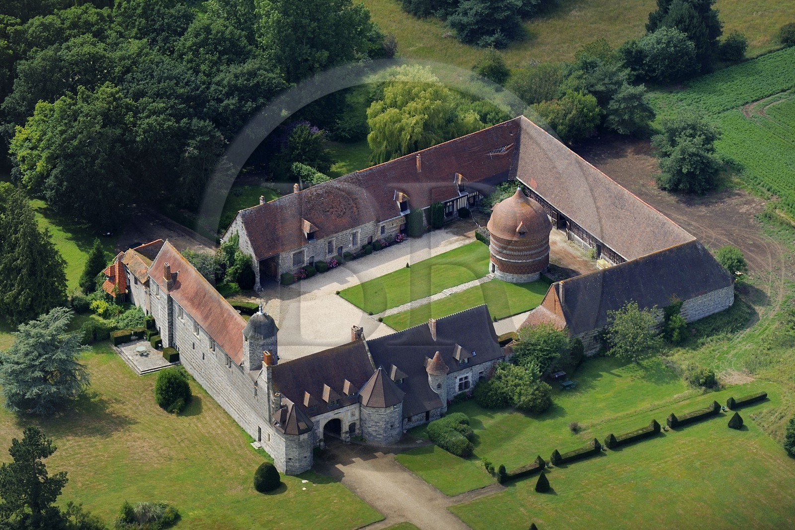 France, Seine Maritime, Varengeville sur Mer, the Manoir d' Ango (Ango Manor) (aerial view)