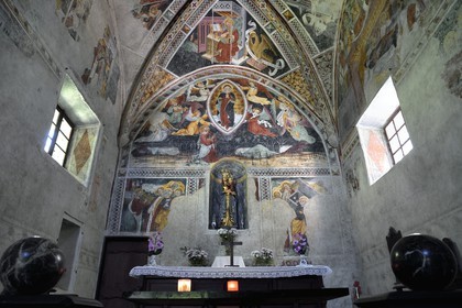 France, Alpes-Maritimes, Roya Valley, La Brigue, Notre Dame des Fontaines Chapel, 15th century frescos from the heard attributed to Giovanni Baleison