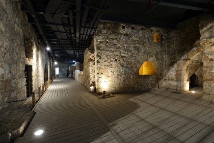 Israel, North district, Galilee, Acre (Akko), old town, listed as World Heritage by UNESCO, the Crusaders underground city just beside the Hospitaller fortress, the southern street with the shop and building entrance