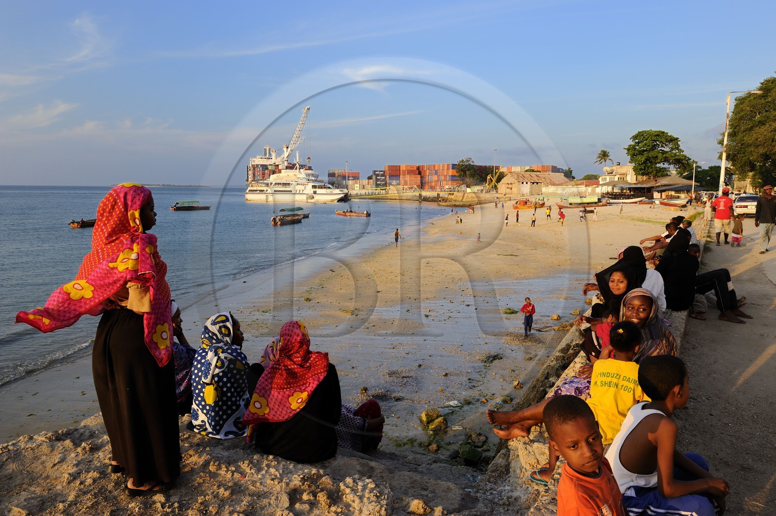 Tanzanie, archipel de Zanzibar, île de Unguja (Zanzibar), ville de Zanzibar, quartier Stone Town, classé Patrimoine Mondial de l' UNESCO, le port de commerce vu depuis les jardins Forodhani