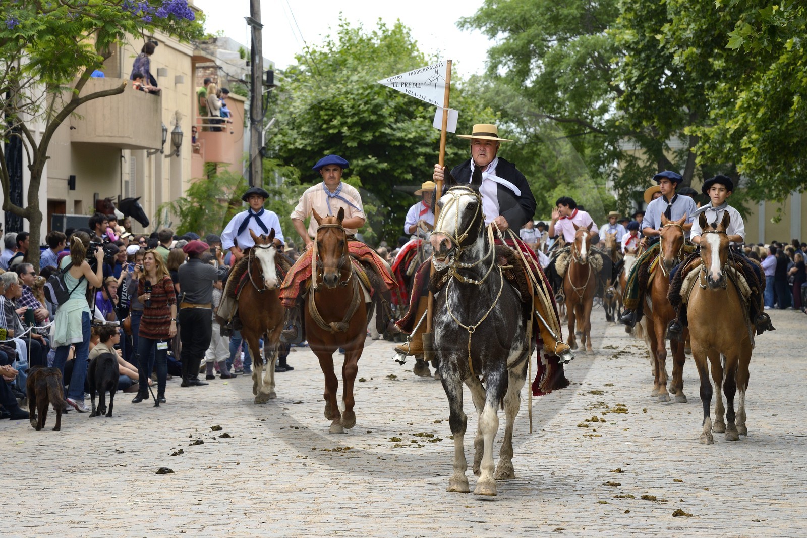 Argentine, province de Buenos Aires, San Antonio de Areco, fête du Jour de la Tradition (Dia de la Tradicion), gauchos à cheval défilant en habit traditionnel