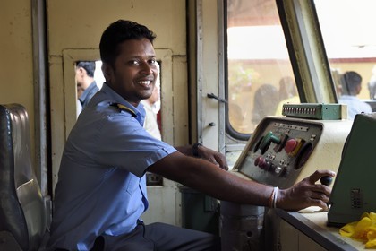 Sri Lanka, Colombo, central Colombo Fort train station, engine driver