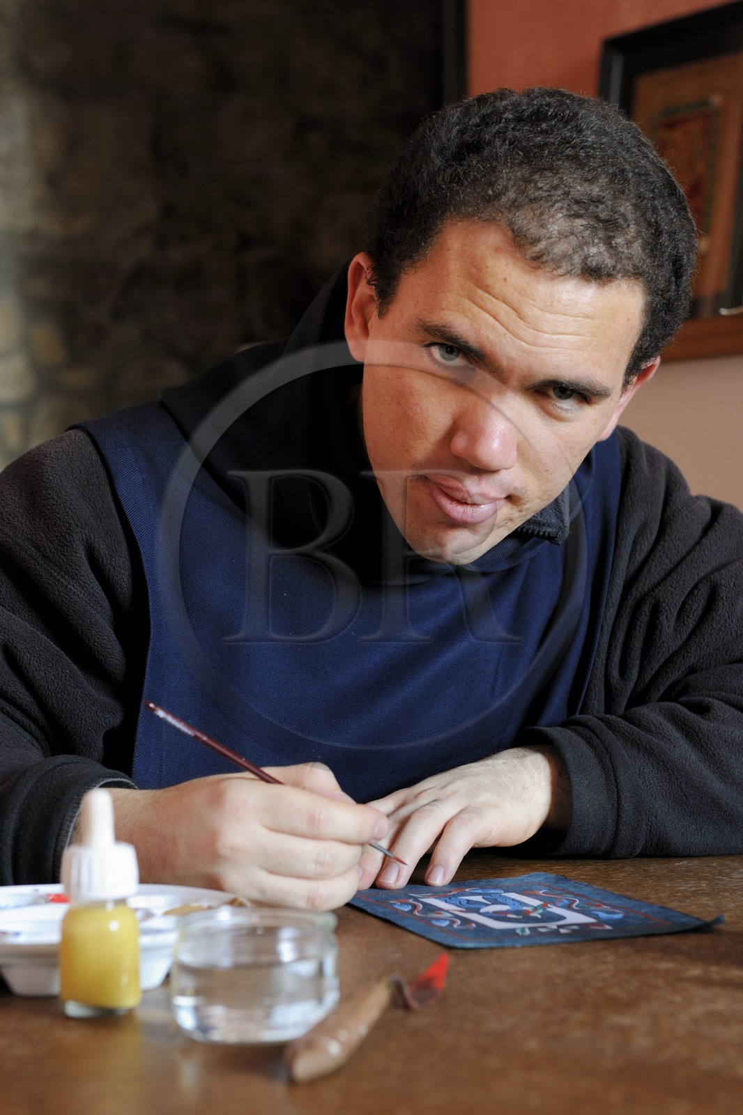 France, Manche (50), l'abbaye du Mont-Saint-Michel, classé Patrimoine Mondial de l'UNESCO, enluminures crées par le frère Sébastien, moine des Fraternités Monastiques de Jérusalem
