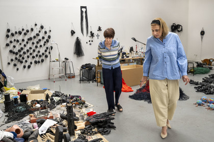 France, Hauts de Seine, Malakoff, the artist Annette Messager in her studio, visit with Doctor of Art History and journalist Caroline Benzaria
