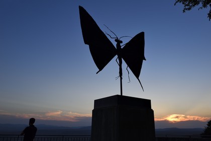 France, Var, the Dracenie, village de Tourtour, bronze called Flambé by Bernard Buffet on the esplanade of the town hall