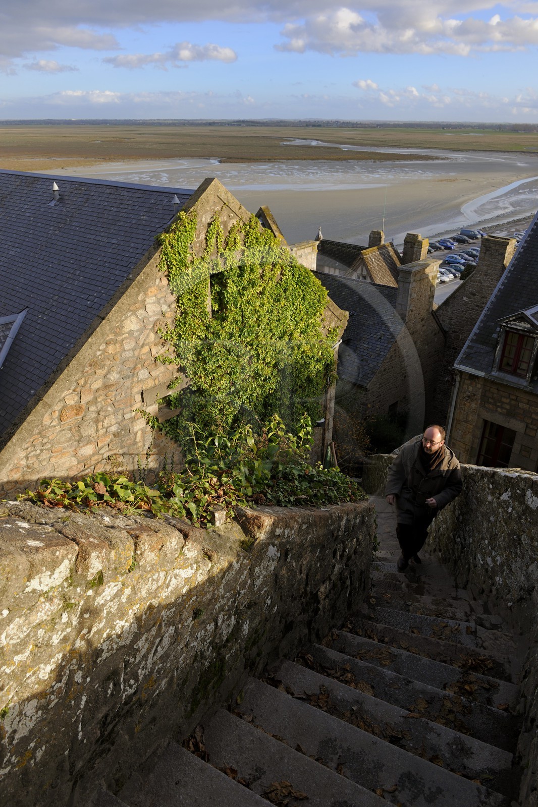 France, Manche (50), Mont-Saint-Michel, classé Patrimoine Mondial de l'UNESCO, escalier des Monteux