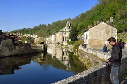France, Dordogne, Brantome, the Dronne river and Saint Pierre benedictine abbey