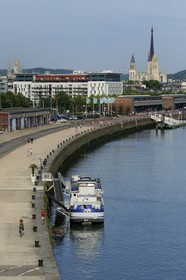 France, Seine Maritime, Rouen, the former docks on the Seine banks and Notre Dame cathedral
