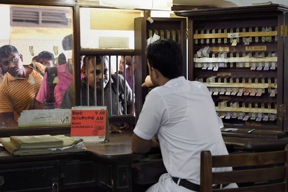 Sri Lanka, Colombo, central Colombo Fort train station, sales at the ticket office