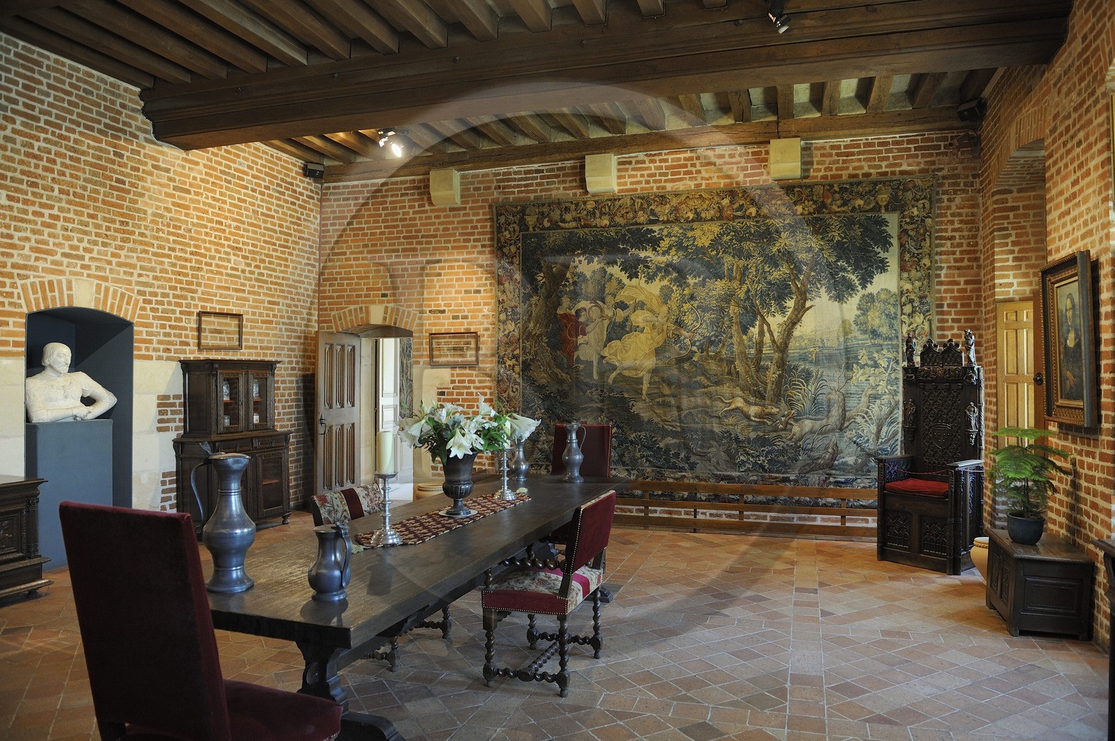 France, Indre-et-Loire (37), vallée de la Loire classée Patrimoine Mondial par l'UNESCO, Amboise, château du Clos Lucé (dernière demeure de Léonard de Vinci), la pièce de réception