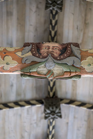 France, Finistère, Roscoff, Notre-Dame de Croaz Batz church, painted wooden sculptures on the beams