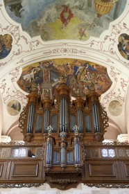France, Bas Rhin, the Ried, Ebersmunster, abbey church of Saint-Maurice from the 18th century and german baroque style, organs from 1730-1732 of the famous organ builder André Silbermann