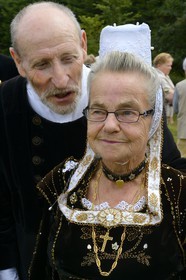 France, Finistere, Locronan, procession of the small Tromenie, small break at the chapel ti ar Sonj at the top of Mount St. Ronan