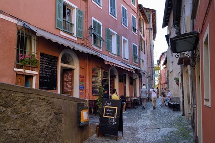 France, Alpes-Maritimes, Roya Valley (Nice hinterland), at the foot of the Mercantour National Park, Saorge, the Petite Epicerie, coffee shop and grocery