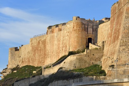 France, Corse du Sud, Bonifacio, Upper Town, access to the citadel by Montee Saint Roch and Genoa Gate