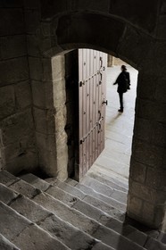 France, Manche (50), l'abbaye du Mont-Saint-Michel, classé Patrimoine Mondial de l'UNESCO, escalier menant à la Salle des Hôtes