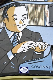 France, Charente, Angouleme, corner rue Goscinny and rue Michelet, Le Monde de René Goscinny, wall painted from an original drawing by Catel Muller and made by MOON in 2020