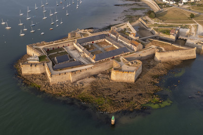 France, Morbihan, Port-Louis, Port Louis Citadel modified by Vauban, at Lorient harbour entrance, museum of the Compagnie des Indes (aerial view)