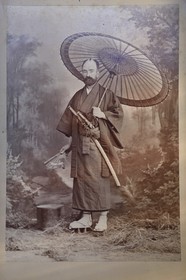France, Alpes de Haute Provence, Ubaye valley, Barcelonnette, Valley Museum, the Barcelonnette, industrial and traveler but also naturalist, collector, columnist, Emile Chabrand in samurai suit