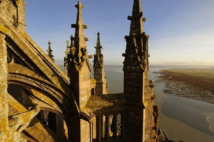 France, Manche, the abbey of Mont Saint Michel, listed as World Heritage by UNESCO, the Church and the bay